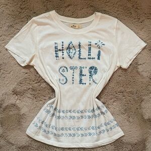 HOLLISTER • Y2K • WHITE • BLUE • TIE DYE GRAPHIC PRINT TEE SHIRT • SIZE - L